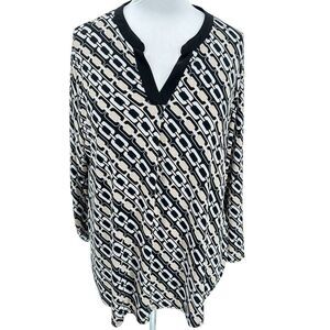 C Est. 1946 SZ XL Taupe‎ Black White Chain Print Flattering Knit Tunic Top